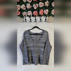 JEANSWEST Rainy Skies Oversized Knit V-Neck Sweater (NWOT)